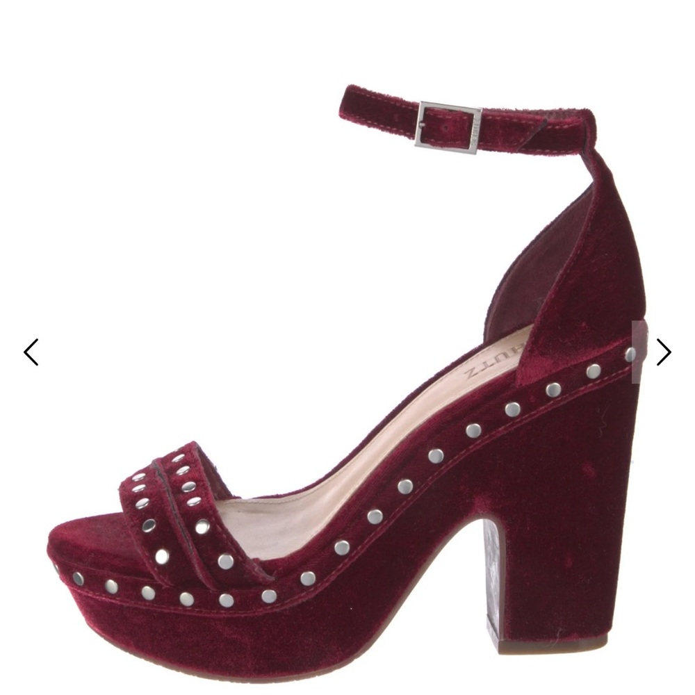 SCHUTZ Dark Burgundy Velvet Studded Heels